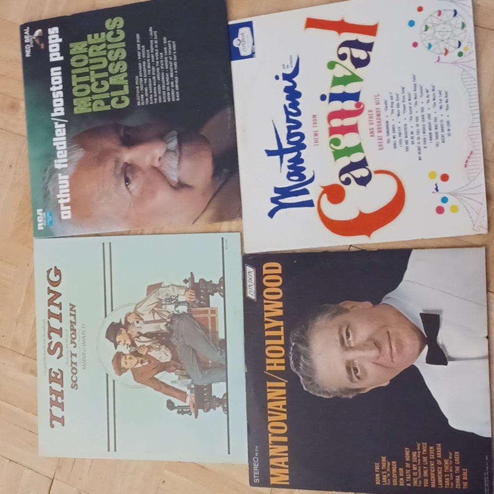 Motion picture sound track lp's the sting, Mantovani, west side story, carnival